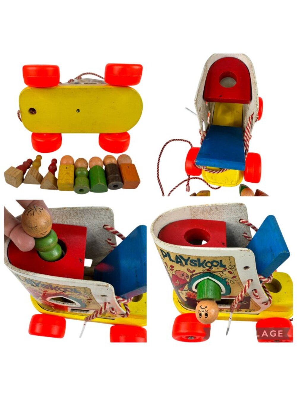 Playskool Wooden Pull Along Toy Shoe Lace Up People Figures 1970s Vtg Toddler - Picture 6 of 13